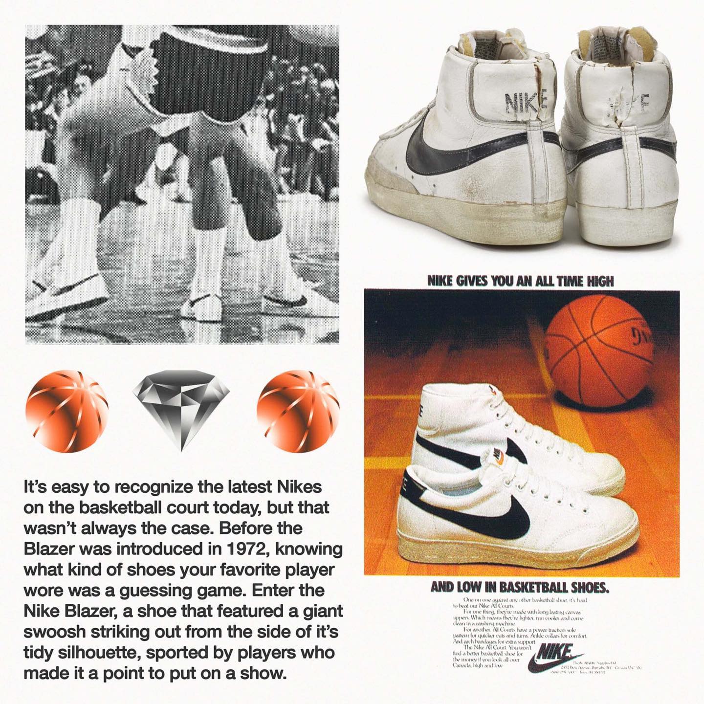 Graphic Design, Illustration, Key Art, Editorial Design for Nike, featuring History of the Blazer