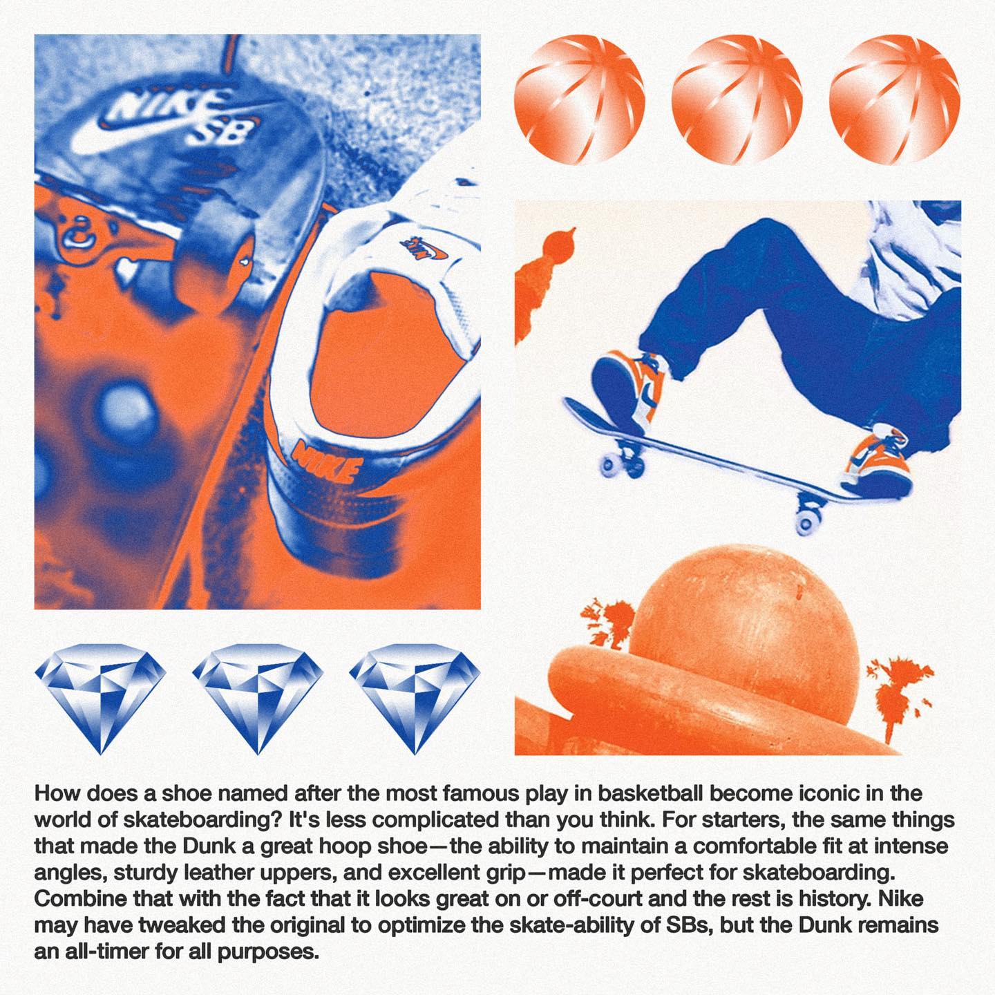 Graphic Design, Illustration, Key Art, Editorial Design for Nike, featuring History of the Dunk
